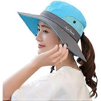 Women's Ponytail Sun Hat Uv Protection Foldable Mesh Wide Brim Beach Fishing Hat