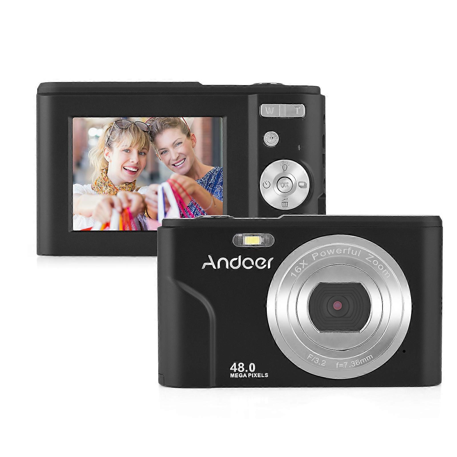 Andoer Portable Digital Camera 48MP 1080P 2.4-inch IPS Screen 16X Zoom Auto Focus Self-Timer Face Detection Anti-shaking Built-in Battery with Hand St