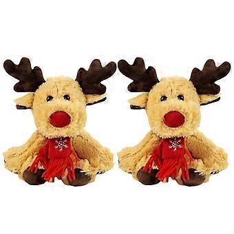 2PCS Christmas Elk Doll Plush Toys Xmas Decorations with Red Scarf