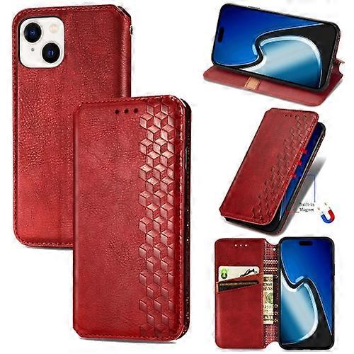 For iPhone 15 Cubic Grid Pressed Magnetic Leather Mobile Phone Case