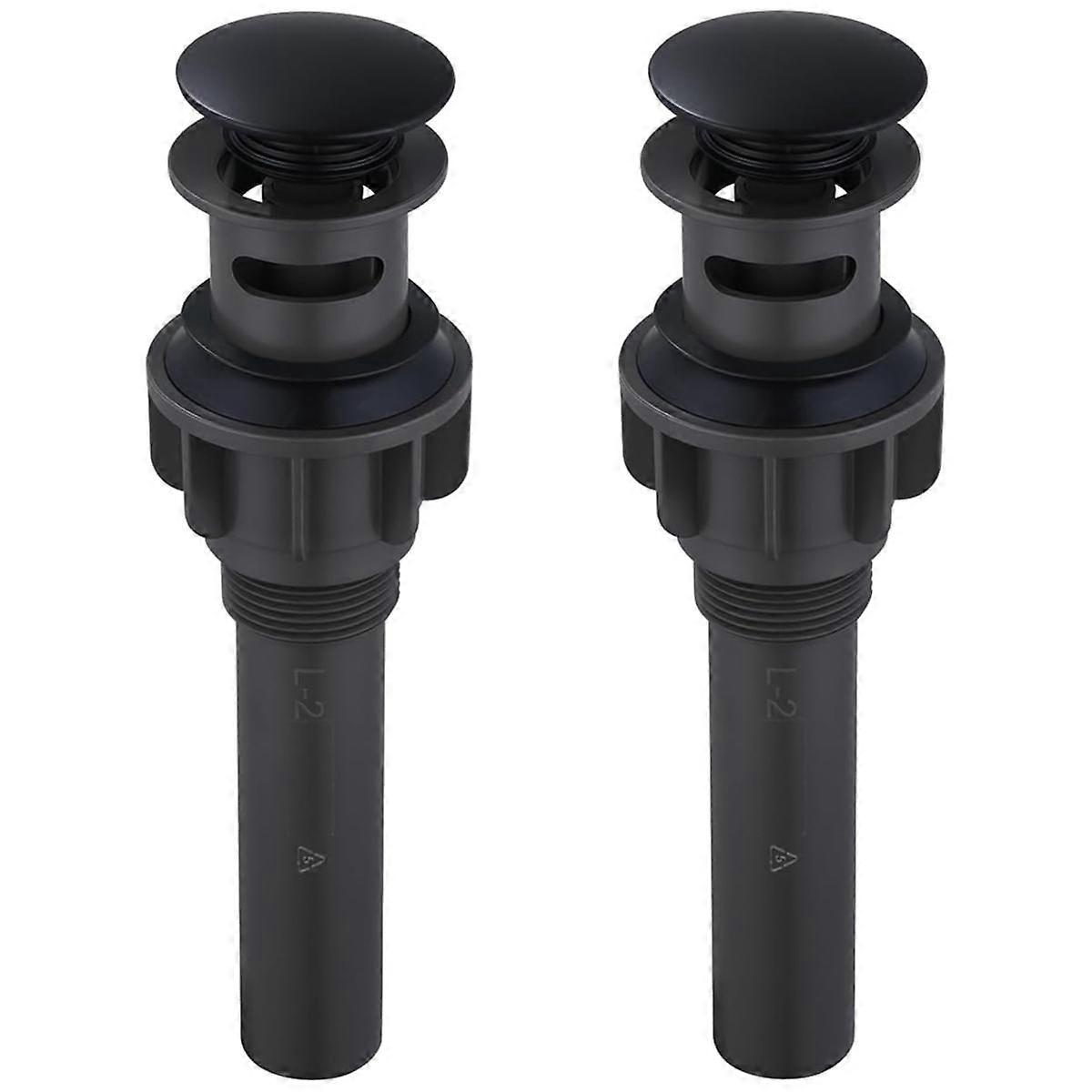 Bathroom Sink Drain with Overflow 2 Pack, Matte Black Pop-Up Drain Stopper Vanity Sink Clicker Drai