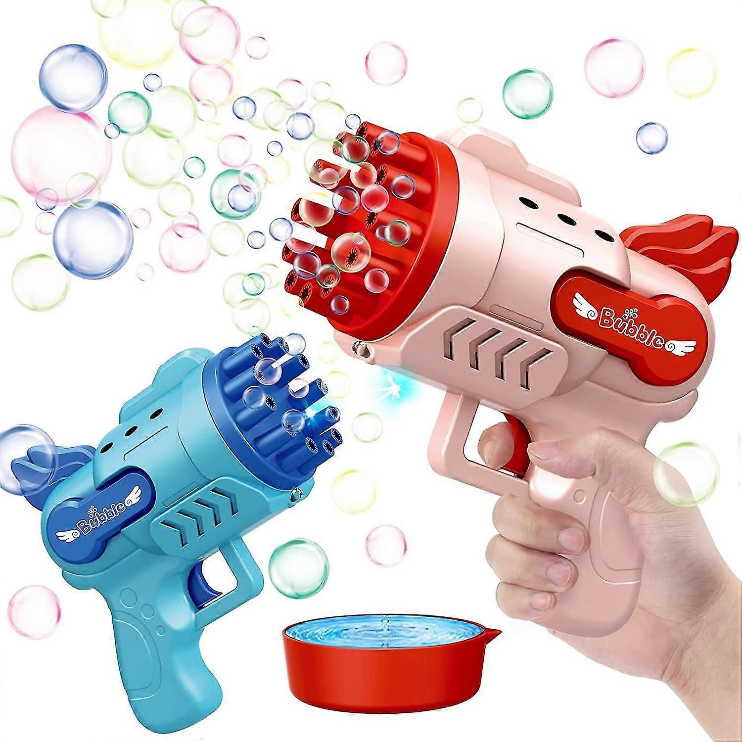 2 Pcs Bubble Gun Gatling Machine With Light & 12 Hole, 2022 Upgrade Bubble Maker Bubble Gun For Kids Ages 4-8 Boys Girls, Automatic Bubble Maker