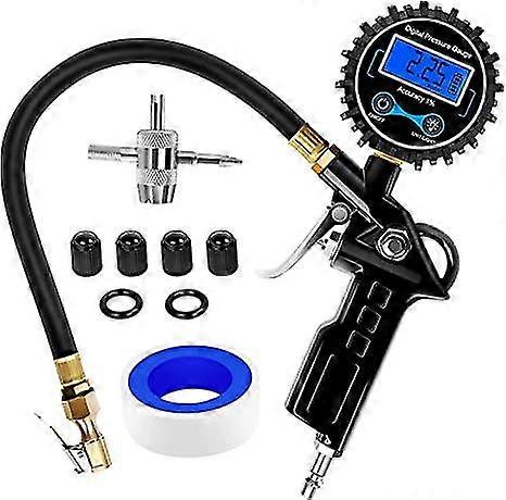 Digital Tire Inflator Pressure Gauge,250 Psi Air Chuck And Compressor Accessories Heavy Duty With Rubber Hose And Quick Connect Coupler For 0.1 Displa