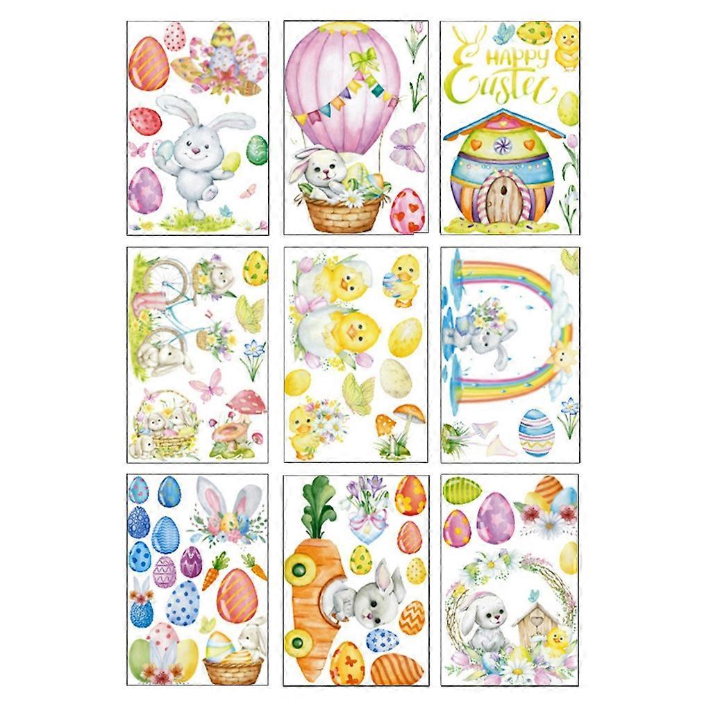 9 Sheets Easter Rabbit Eggs Window Clings Spring Cartoon Window Stickers Decals