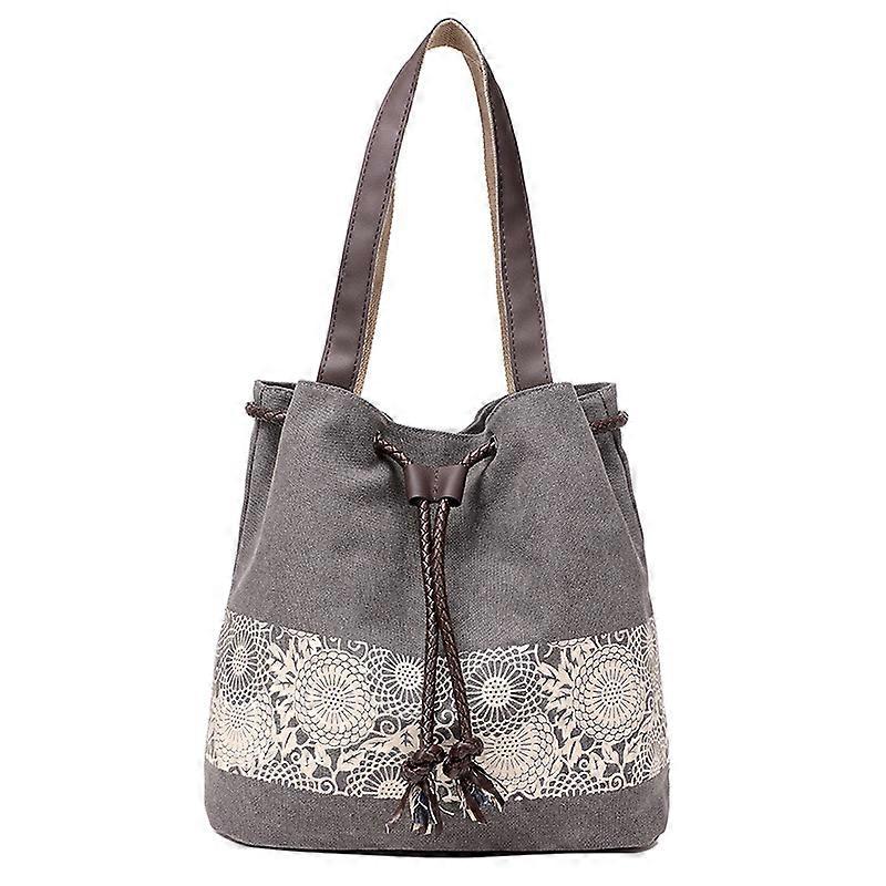 Ethnic Style Women's Bag with Printed Drawstring Closure Tote Student Cloth Bag