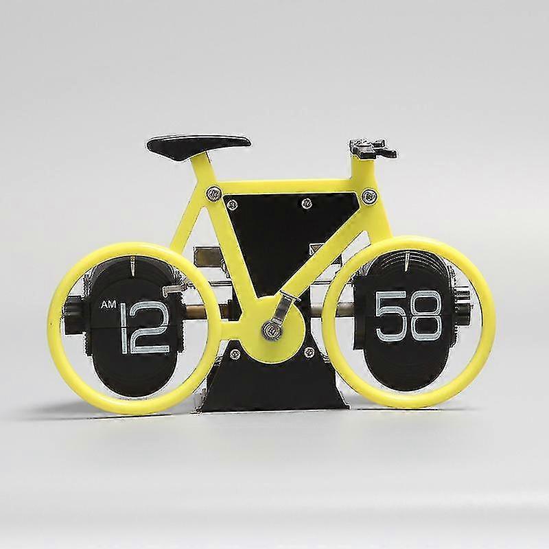 Creative Bicycle Flip Clock Personality Bicycle Shape Desktop Flip Leaf Clock Simple Home Decoration Ornaments (color : Yellow)()