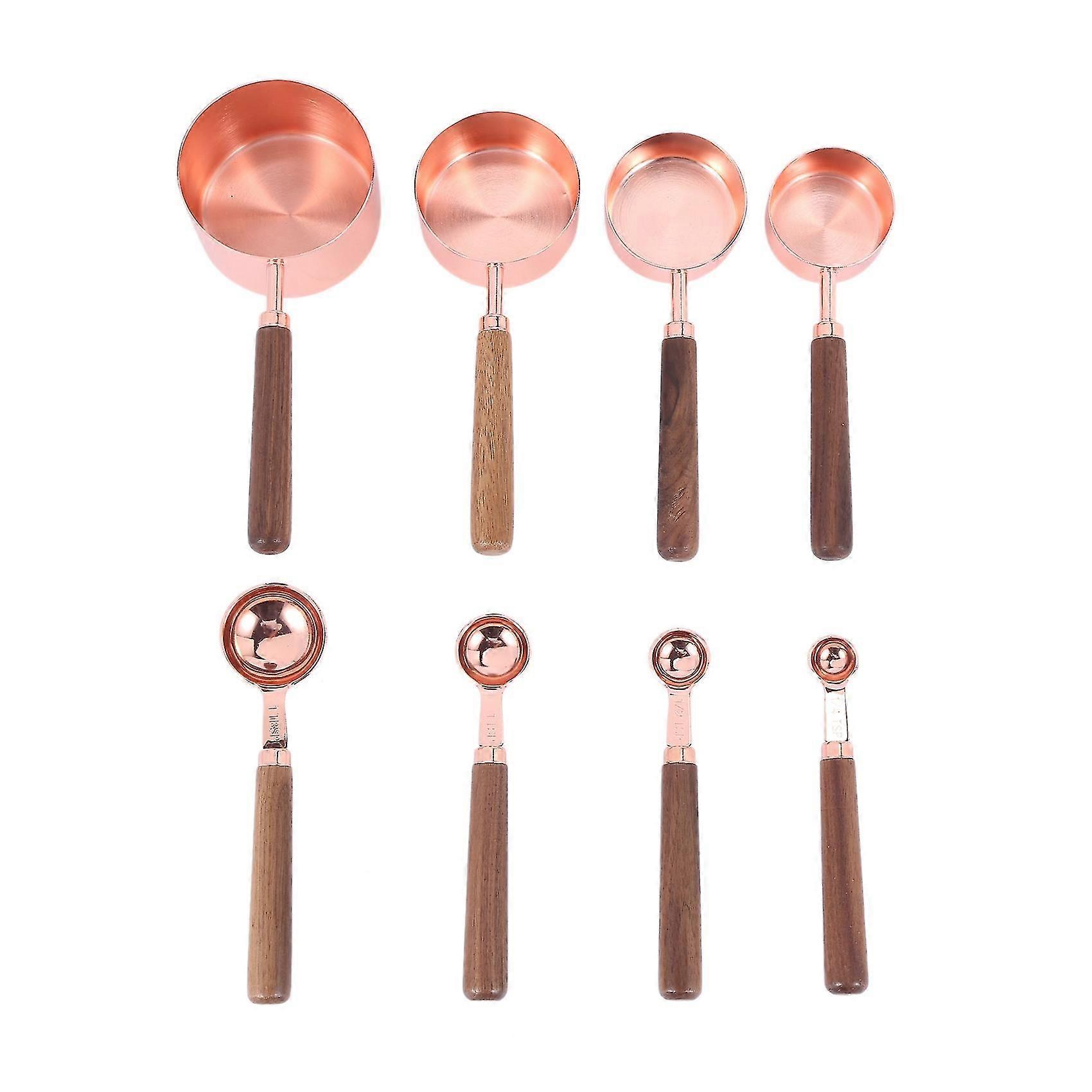 Household Kitchen Dining Bar Baking Tools Walnut Wooden Handle Copper Plating Measuring Cups Spoon
