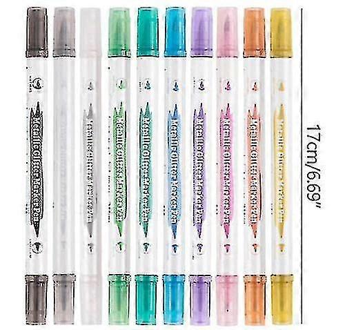 10pcs Metallic Galaxy Dual Tip Brush Marker Pens Shimmer Double Line Markers