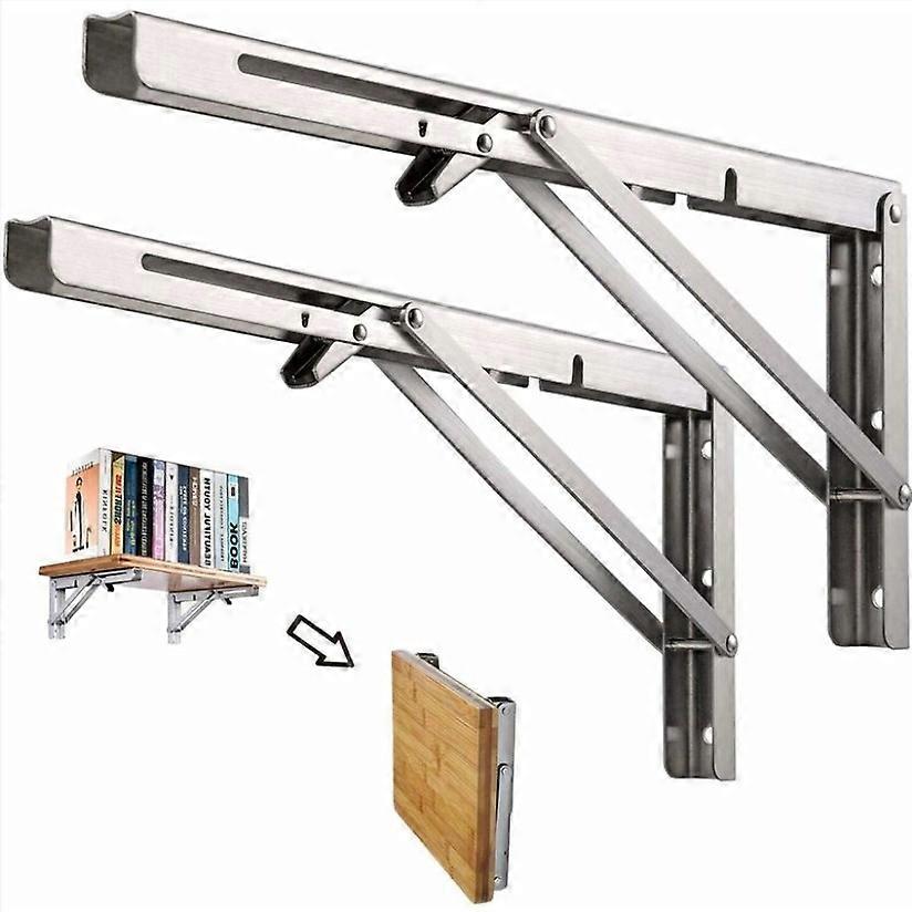 400mm Folding Wall Shelf, 2 Pieces Stainless Steel Folding Console Bracket, Garage Shelf Bracket Frame, Heavy Duty Bracket for Kitchen, Bedroom