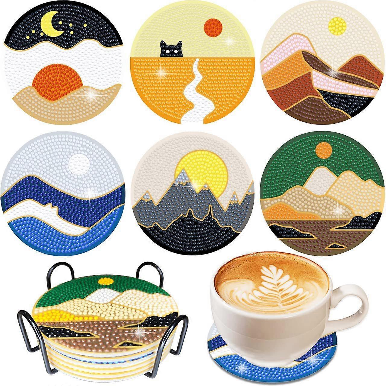 6 pack DIY landscape diamond painting coasters