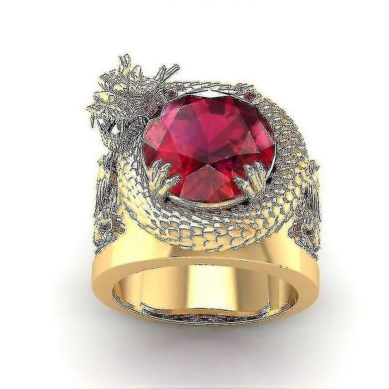 Gold 3d Three-dimensional Dragon Set With Ruby Ring - European And American Style Three-dimensional Dragon Inlaid Ruby Ring