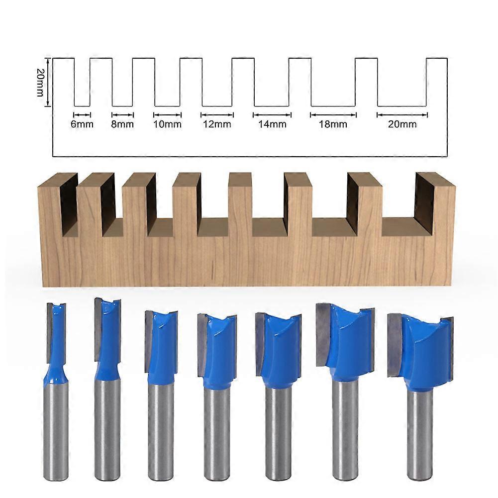 Tungsten Carbide Double Flute Straight Router Bit Set with 8mm Shank, Milling Cutter Bits for Woodworking Groove Chisel bits(7pcs, blue)