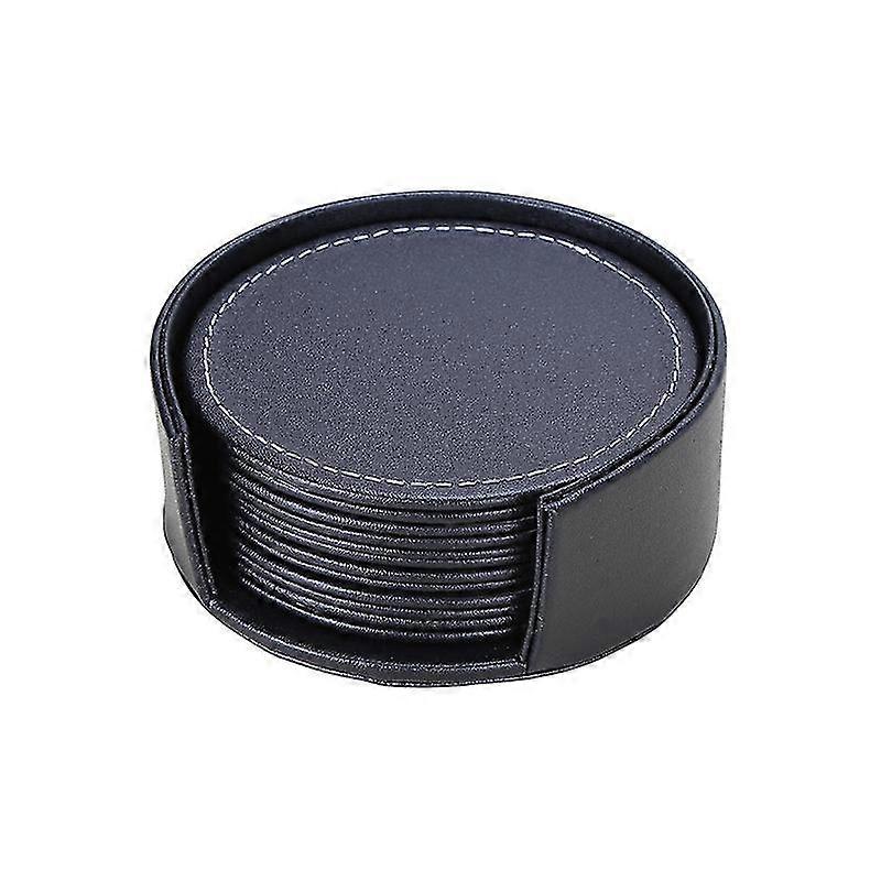 Business Leather Coaster Insulation Pad Conference Coaster Coffee Coaster Creative Tea Coaster Square Pad(6pcs, Black)