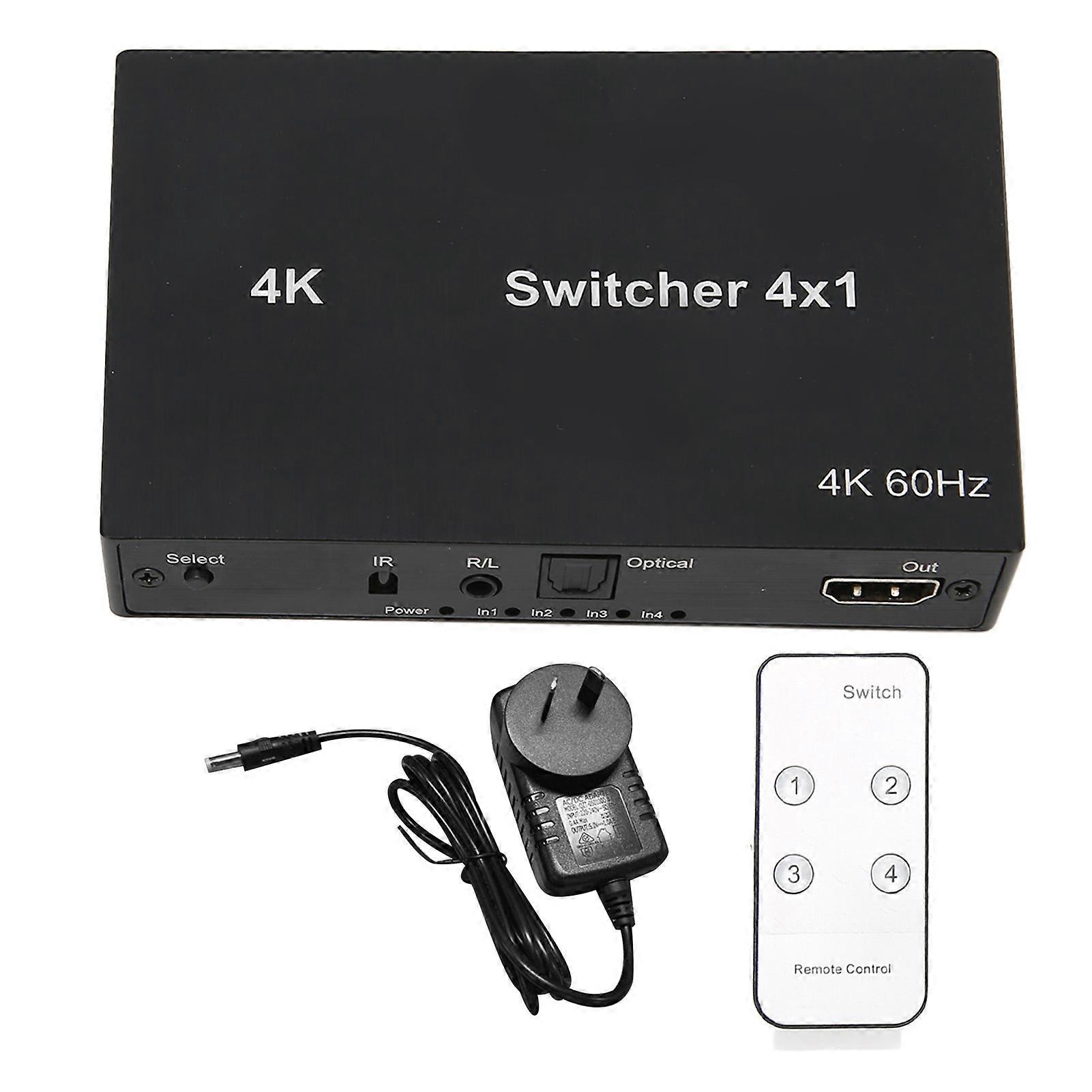 4Kx2K HD Multimedia Interface Switch 4X1 Mouse Keyboard Control Video Switcher Splitter with IR Remote Control 100240V