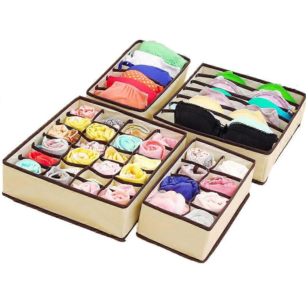 4 PackDifferent sizes Foldable Drawer Organizers, Sock and Underwear Drawer Organizer Clothes, Desk Closet Fabric Organizer and Storage Drawer Divider