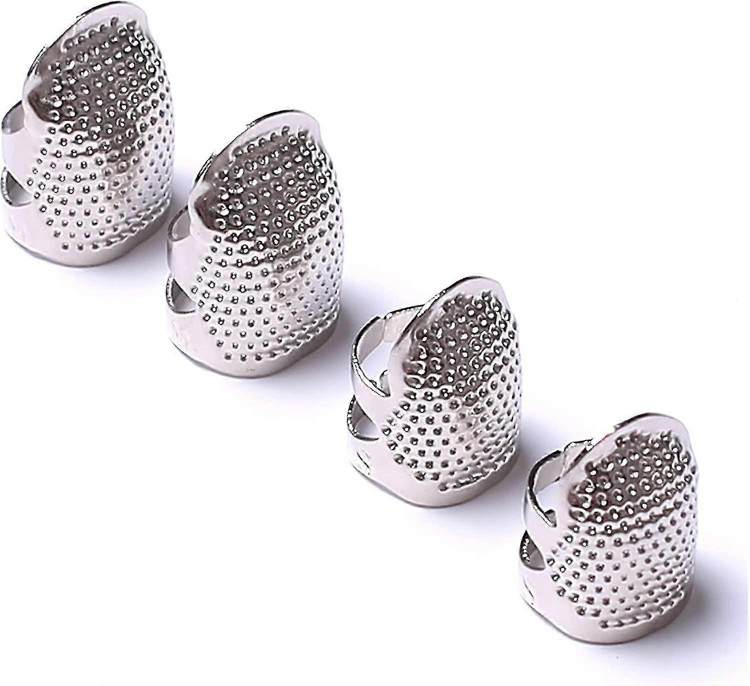 4pcs Sewing Thimbles, Metallic Silver Sewing Thimbles Finger Protector, 2 Sizes 4pcs-CE