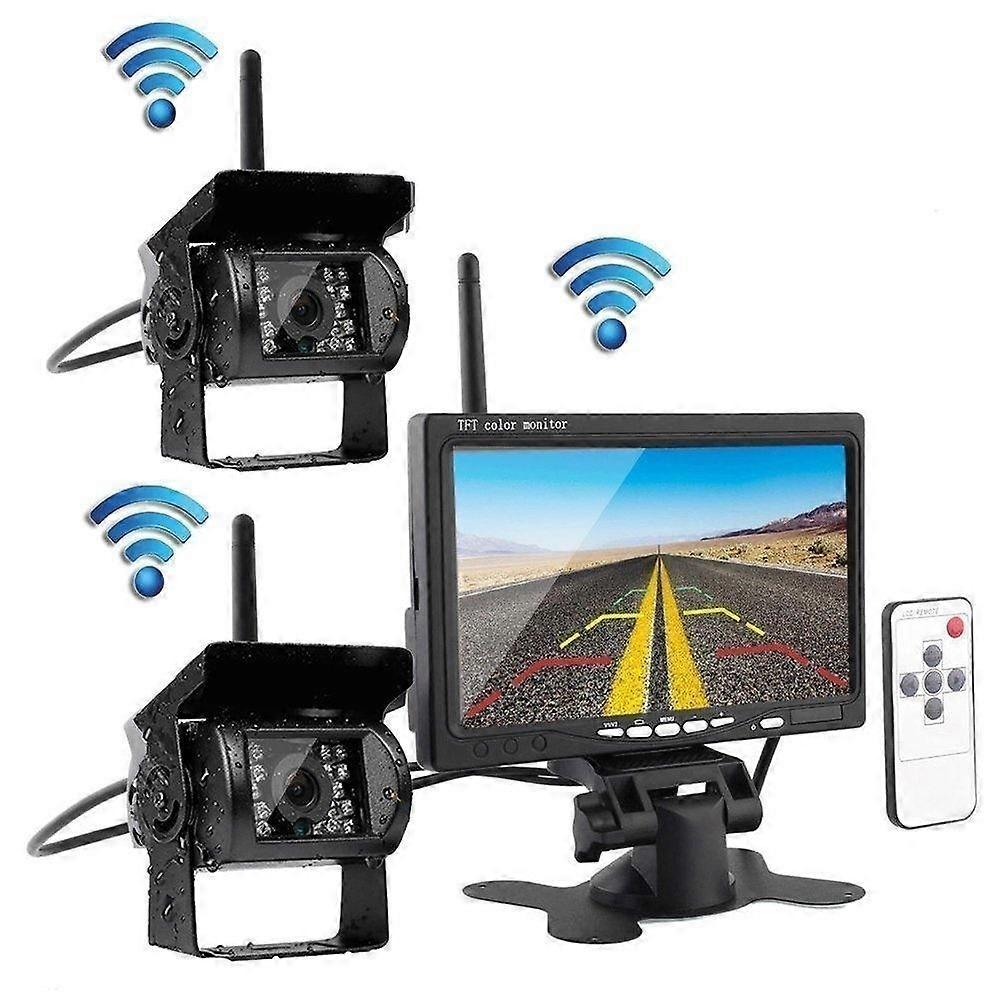 Wireless Vehicle Truck Backup Camera Parking System Night Vision 7" Monitor for RV Truck Trailer Bus