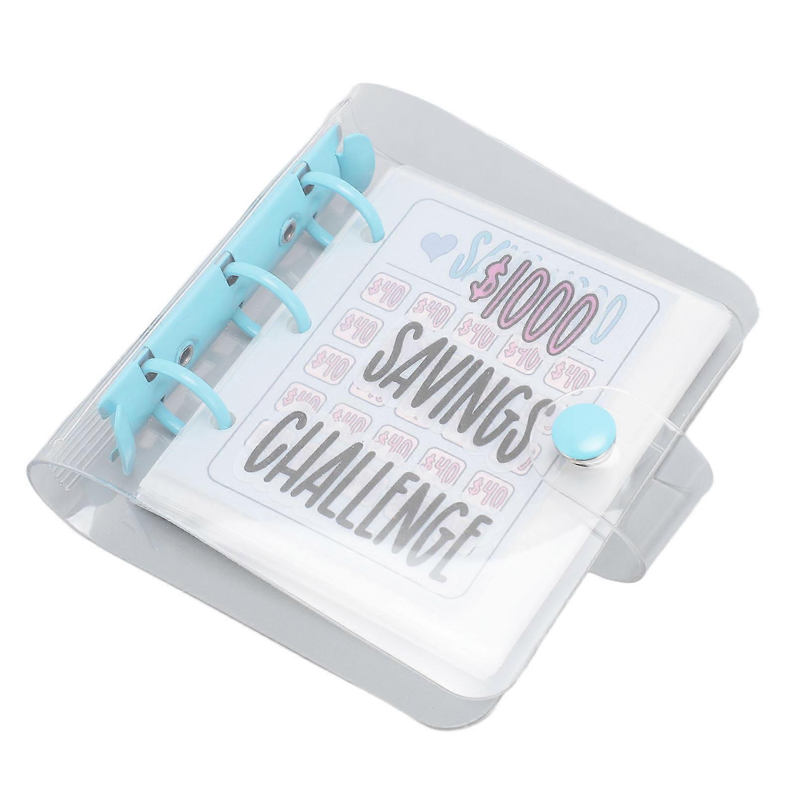 Savings Challenge Binder Mini Budget Binder for Money Management with Stickers Reusable Blue