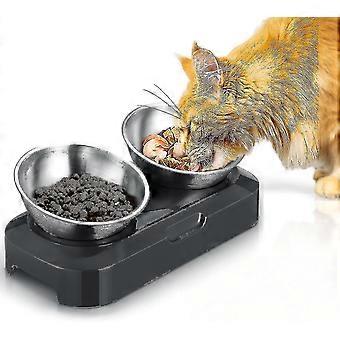 Tizzy Stainless Steel Raised Cat Dog Bowl, 400ml Double Bowl For Cat & Dog Feeding, Non-slip No Spill