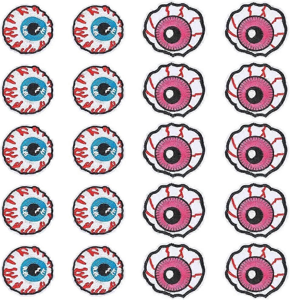 DIY 20 PCS 2Styles Eyeball Patches Iron on/Sew On Eyes Applique Patches Bloodshot Eyeballs Patches for Sewing Eyes Embroidered Applique Patches for DI