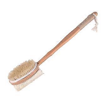 Wooden Bath Body Brush Long Handled Double-Sided Natural Bristles Brush Massager Exfoliating Loofah