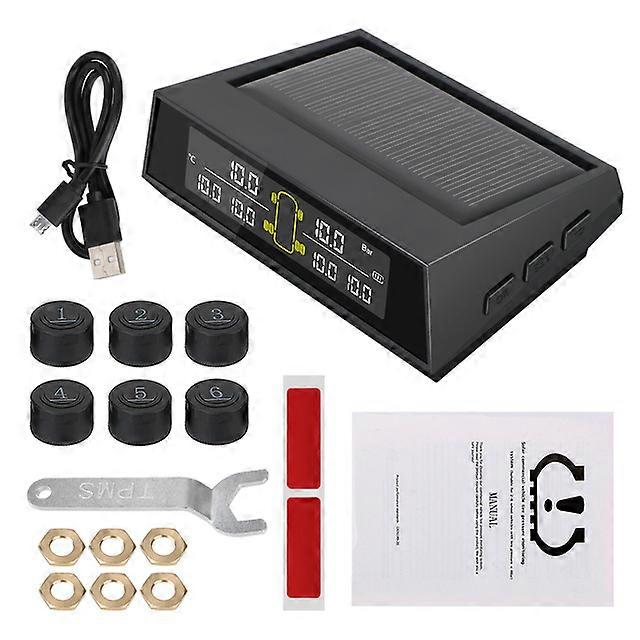6Pcs/set Tire Pressure Monitoring System External Sensor Monitoring Tire Pressure Range LCD Color Screen Car Solar Power TPMS