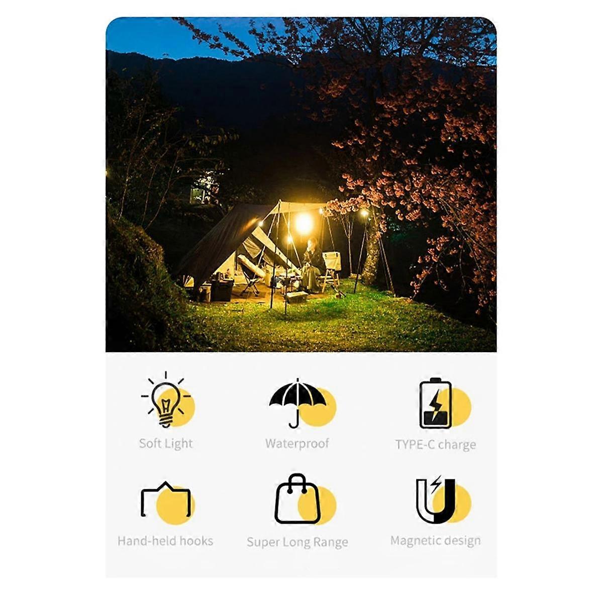 Oppladbart LED-campinglys - Multifunksjonell lommelykt med TYPE-C-lading for utendørstelt