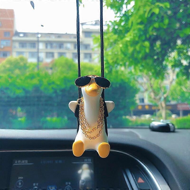 Decorazione per interni auto a forma di anatra in gesso, con cappello e occhiali, ciondolo per specchietto retrovisore per auto, accessorio per auto.