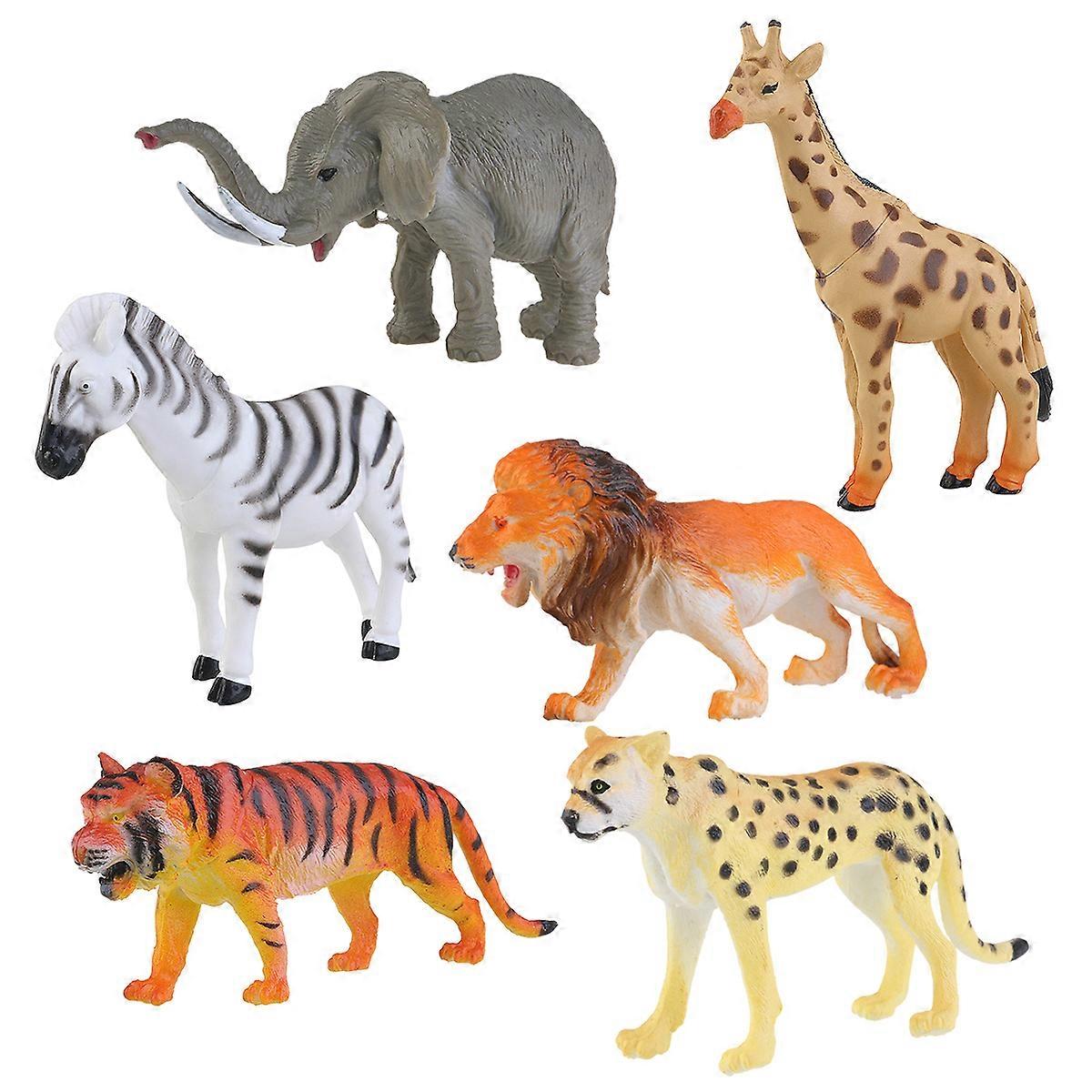 NUOLUX 6pcs Plastic Model Tiger Leopard Lion Giraffe Zebra Elephant Wild Animals Toy