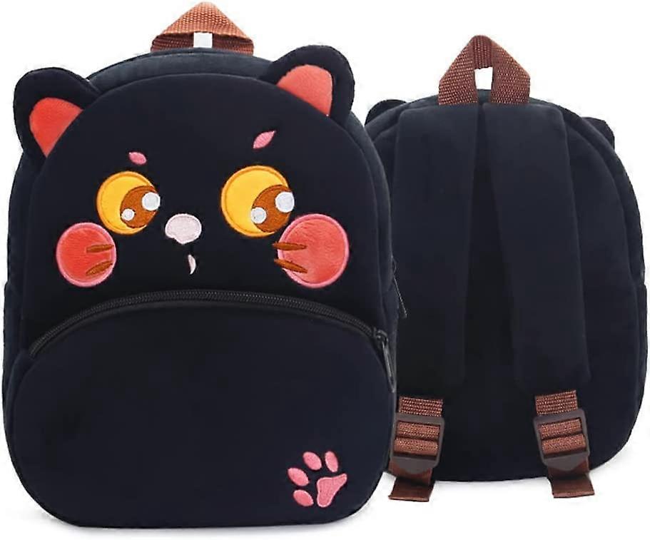 男の子と女の子のための幼児バックパック、かわいいソフトぬいぐるみ幼児バッグ動物漫画小さなミニバックパック子供のための小さな1-6歳(キャットブラック)