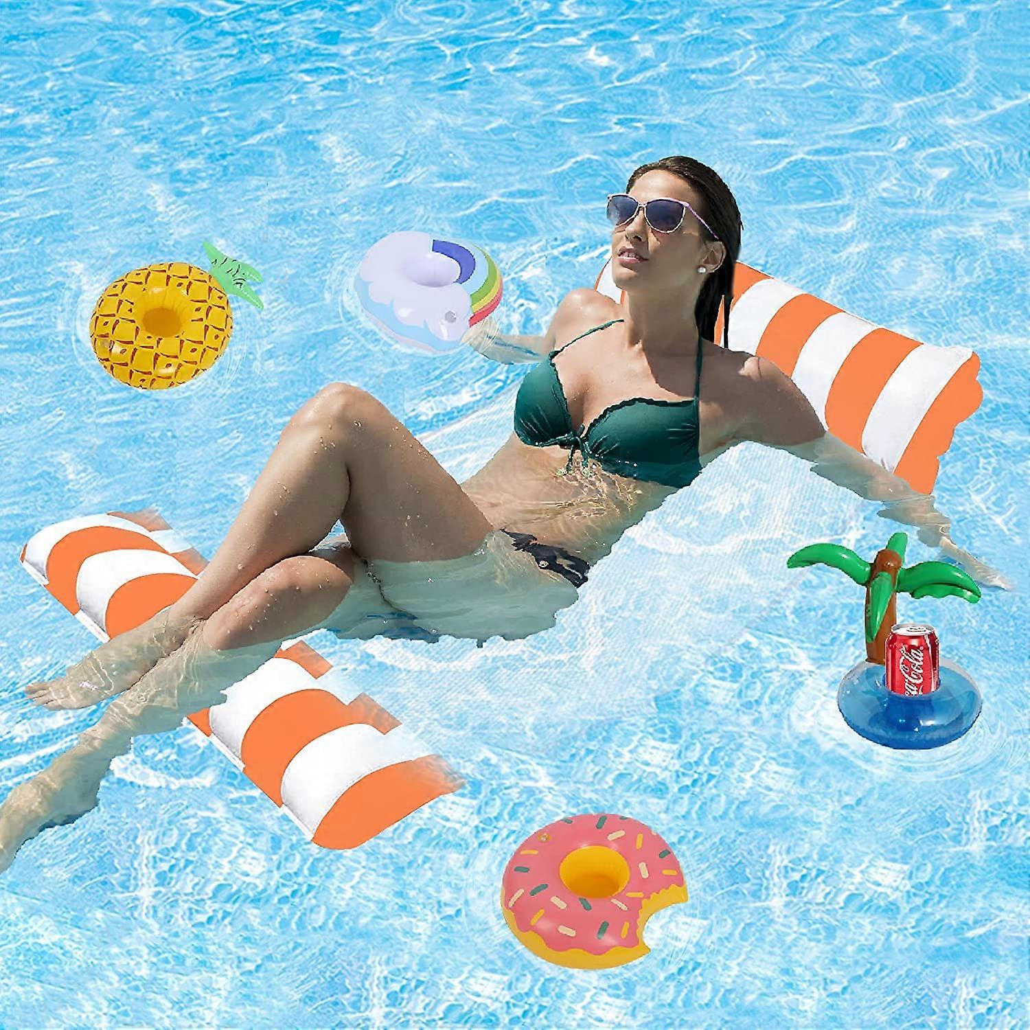 Inflatable Pool Floats with 4Pcs Inflatable Drink Holders, Portable Water Pool Hammock Drifter Saddle Lounger Chair Drink Floats Inflatable Cup for Ad