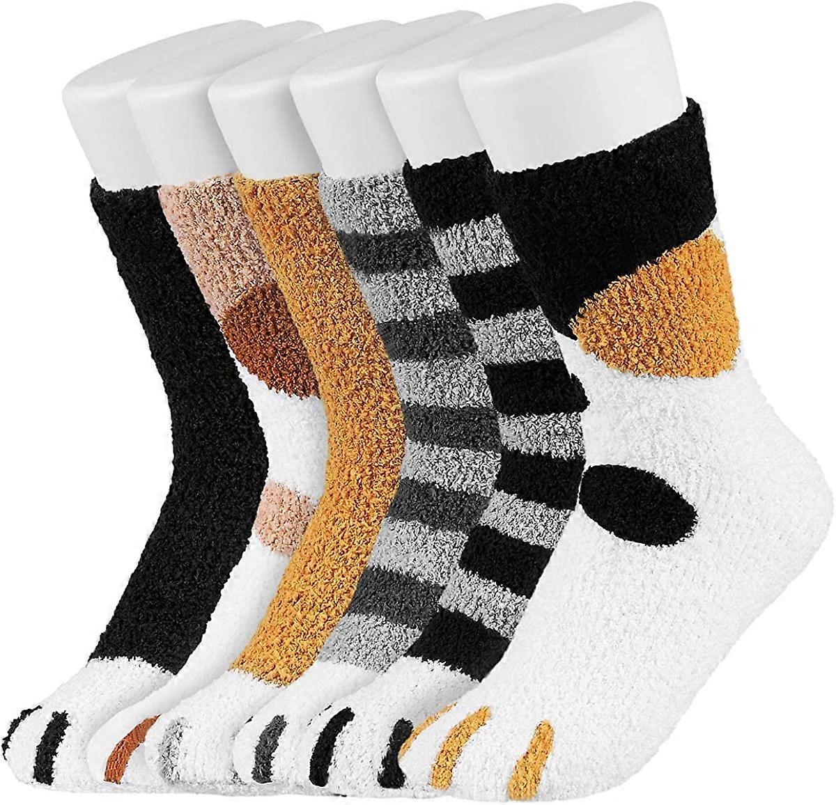 5Pack Coral Fleece Socks - Cat Paw Socks / Super Soft Plush Slipper Sock Casual Socks