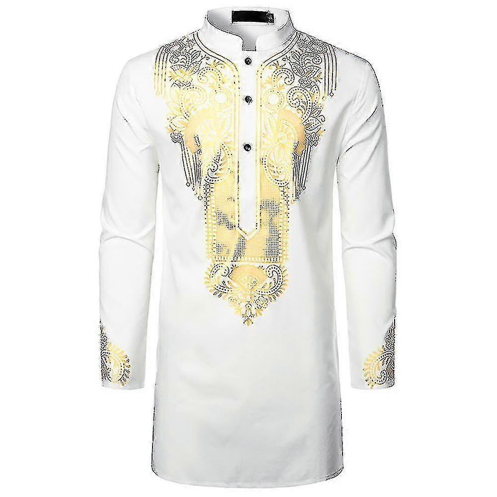 Męska afrykańska długa koszula z nadrukiem totemowym z długim rękawem Tops-MXBC