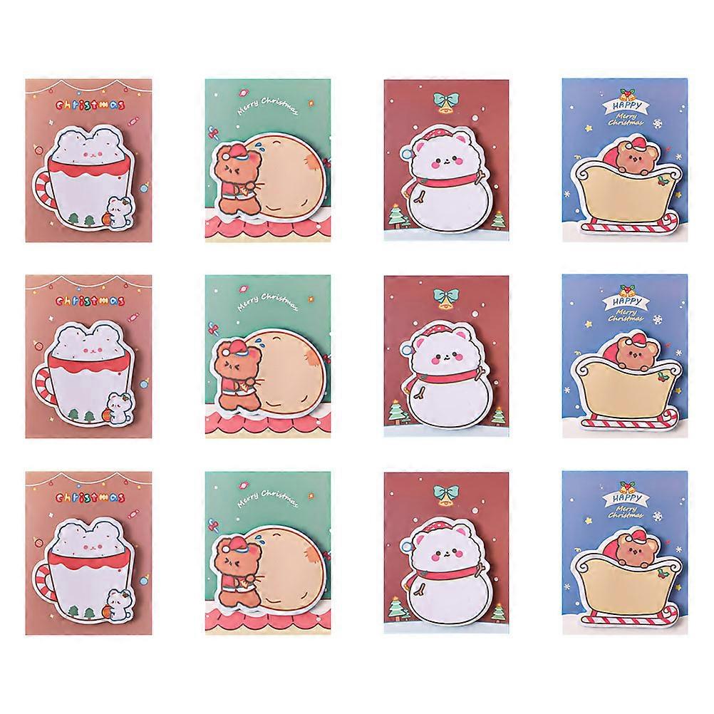 12Pcs Christmas Decors Cartoon Christmas Notes Message Post Decorations (Assorted Color)