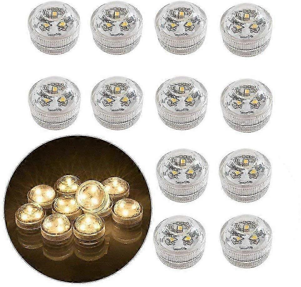 12 LED Flameless Underwater Tea Lights, Battery Operated Submersible Waterproof Decorative Lighting (Warm White)