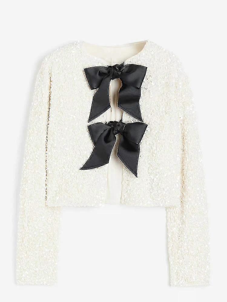 Moda Tatil Kravat Önü Payetli Ceket Kadınlar Için Y2k Parlak Şık Kırpılmış Ceket Kadın Zarif Uzun Kollu Bayan Parti Dış Giyim