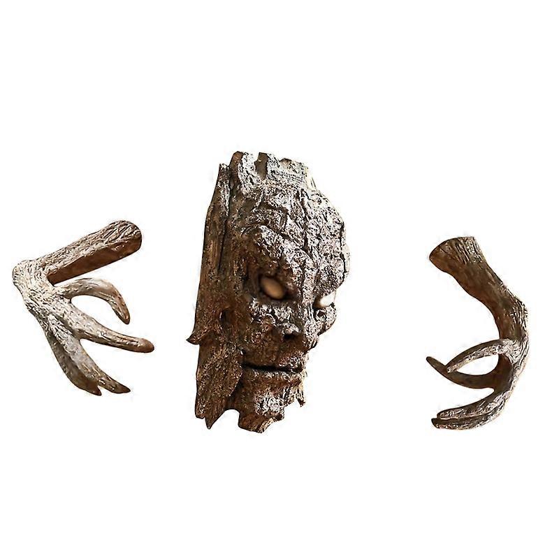 3Pcs/Set Bark Sculpture Ghost Facial Design Weather Resistance Resin Whimsical Paw Bark Statue Halloween Decorations Qinhai