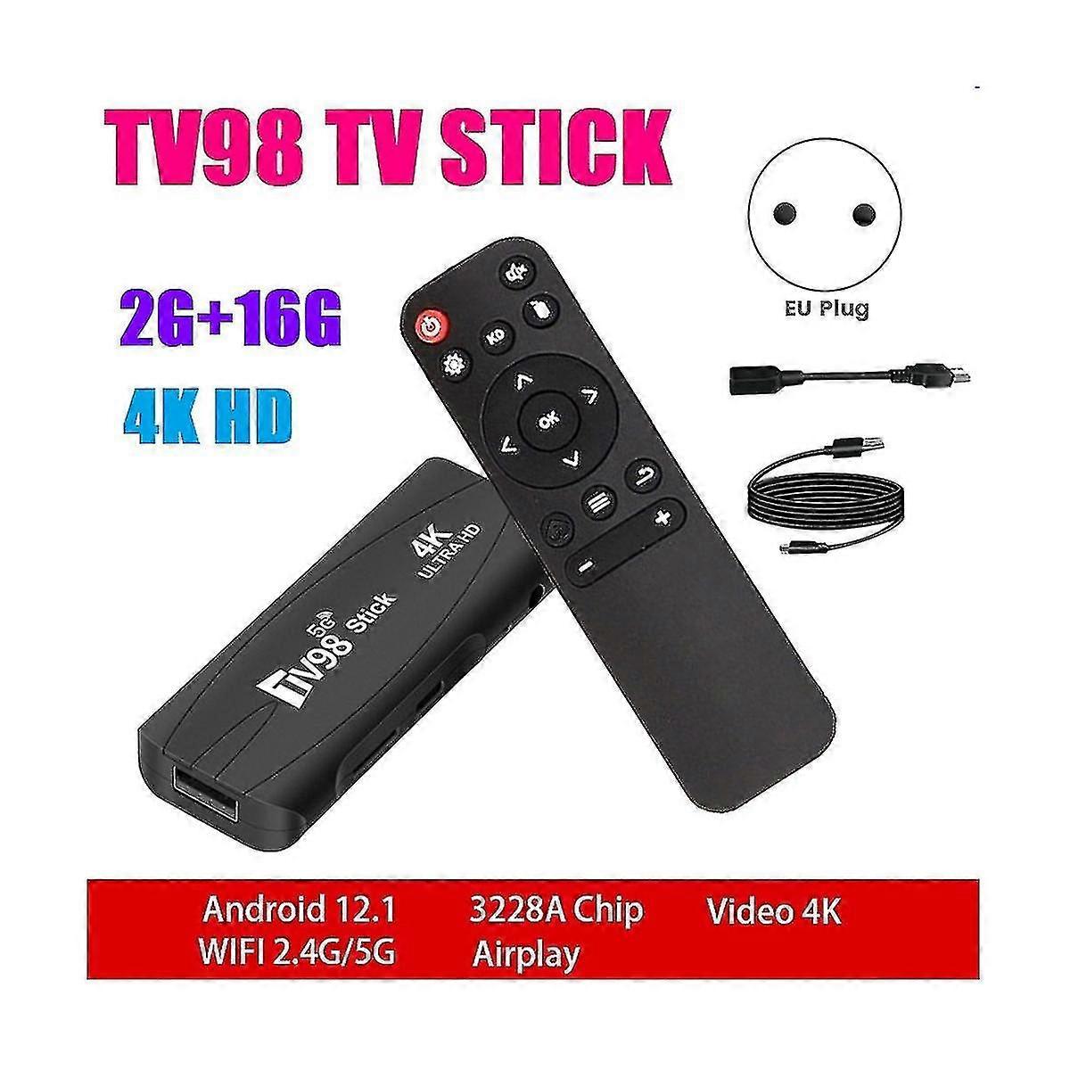 Tv98 Tv Stick 2G + 16G Android12.1 2.4G 5G Wifi Android Smart Tv Box 4k 60fps Set Top Box (spina UE)