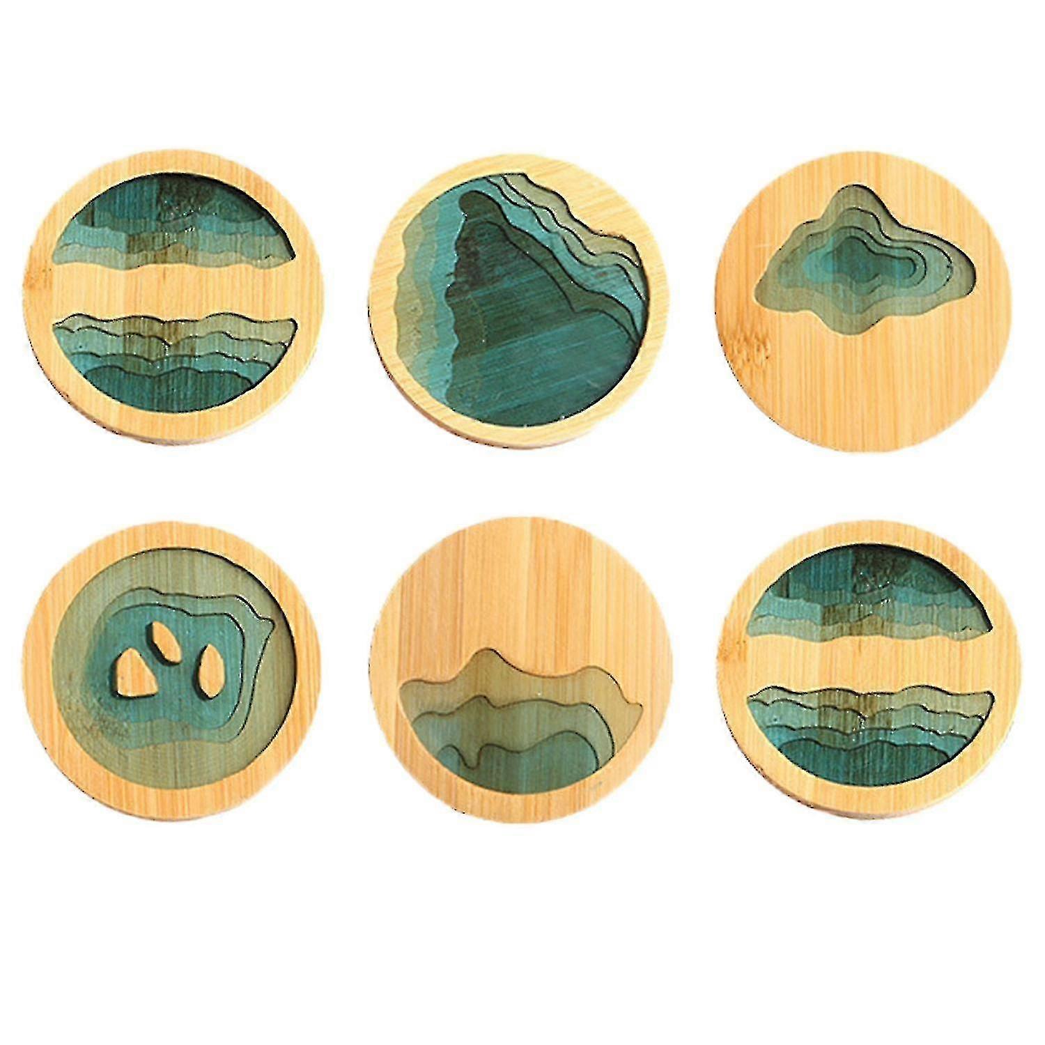 6pcs Bamboo Multiple Styles Coasters Bowl Pad Insulation Placemats