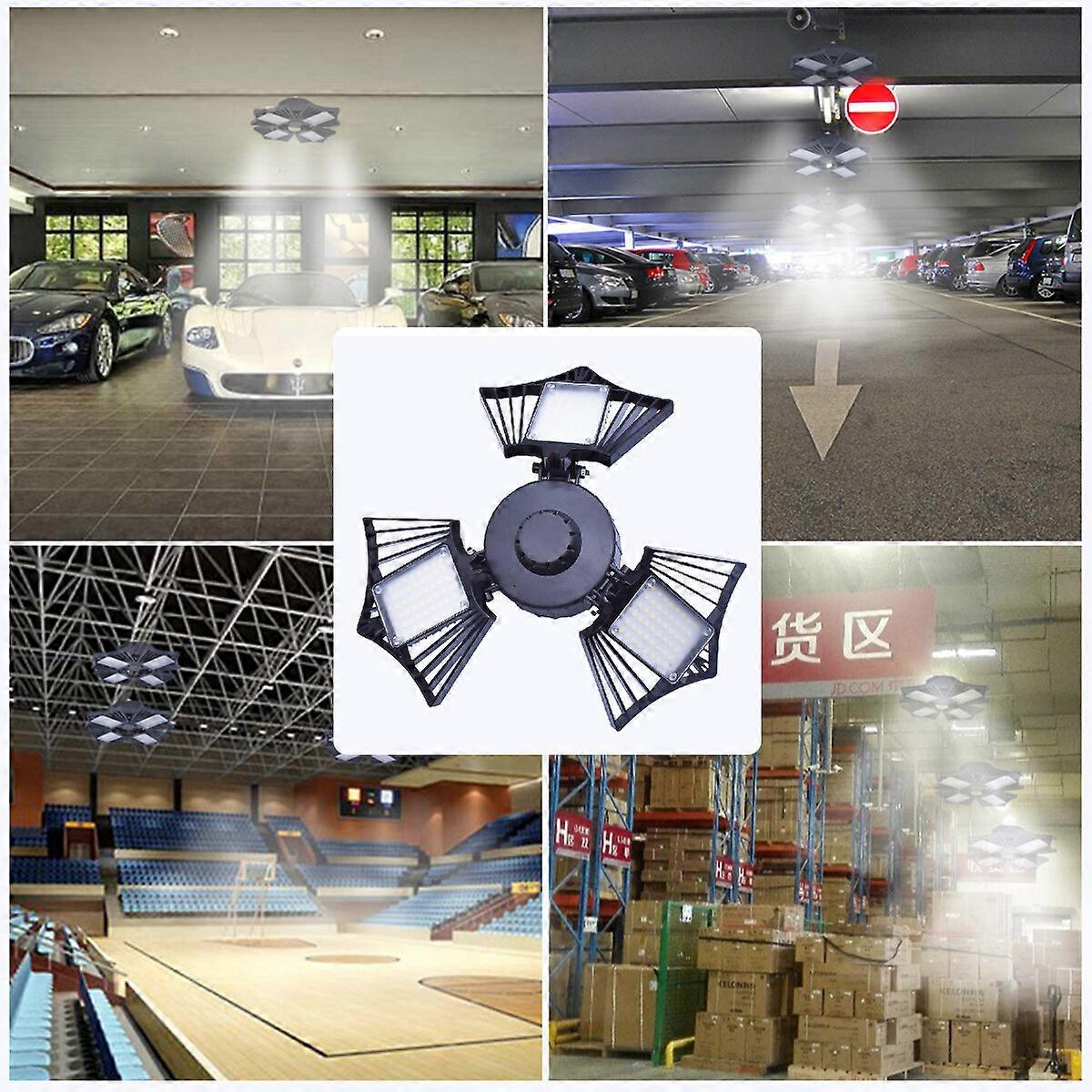 60/80/100w Led Garage Lights Deformable Ceiling Fixture Workshop Shop Three-leaf