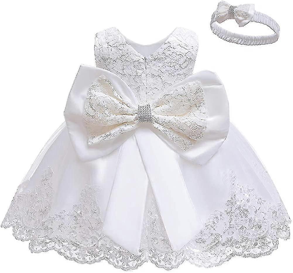 بنات البنات البنات Bowknot توتو فساتين الحزب مع أغطية الرأس الأبيض