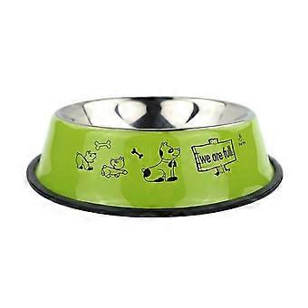 Dog Bowl, Non-slip Stainless Steel Dog Food Bowls With Rubber Base - Cartoon Print In Green
