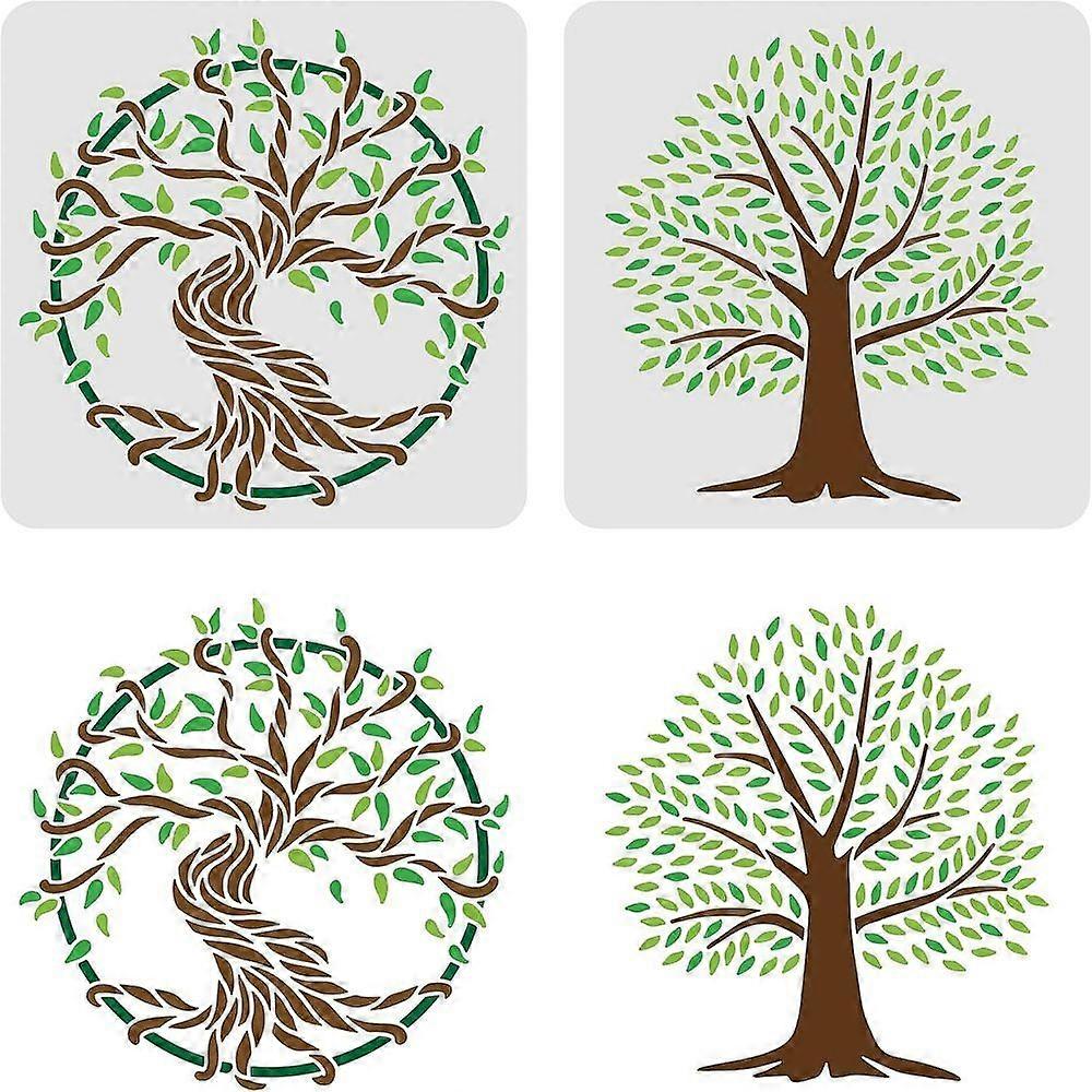 1Set Plastic Drawing Painting Stencils Templates Sets Square with Tree Pattern Tree Pattern 30x30cm 2 patterns/set