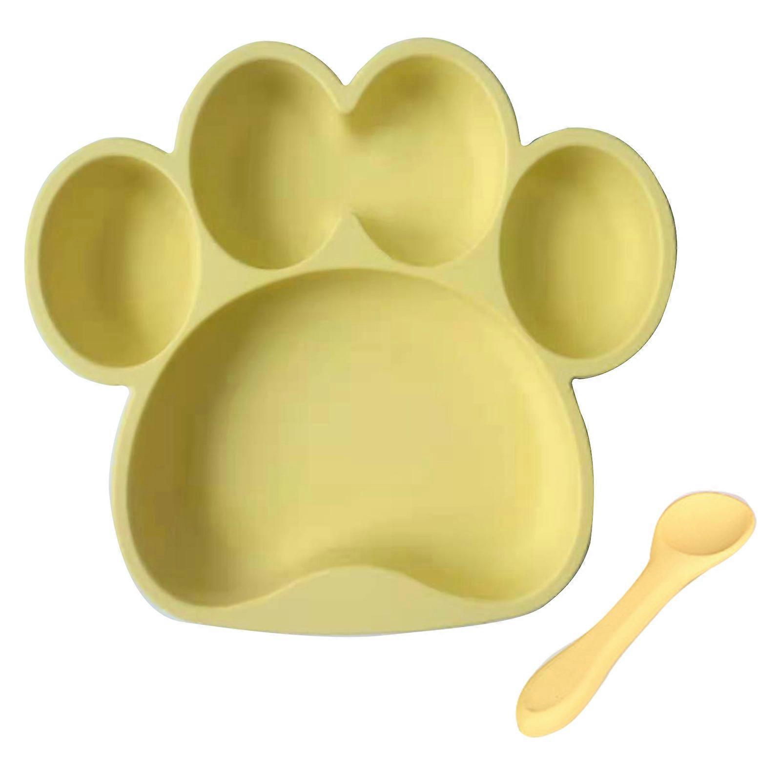 Saugnapf Kleinkind Geschirr Set Bär Tatze geformter Lebensmittelteller & Löffel Lebensmittelqualität Silikon Säugling Training Essbesteck B5