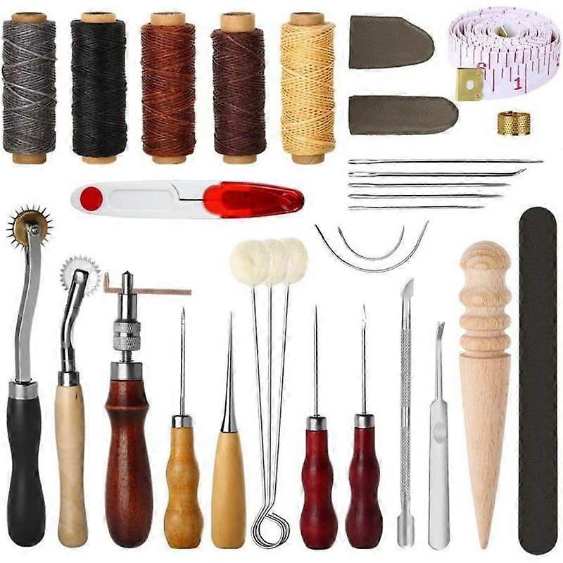 31Pcs Leather Sewing Tool Set with Awl Waxed Thread Thimble Set