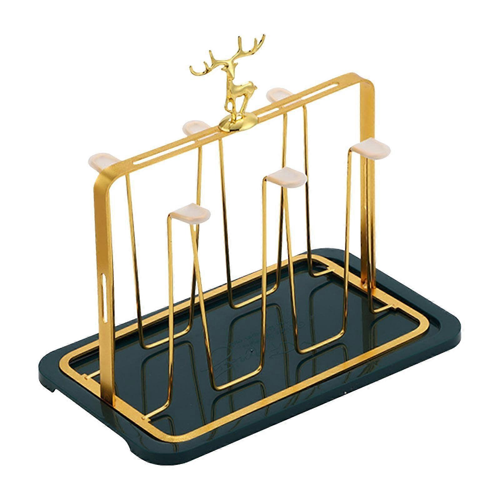 6 Slot Non-Slip Metal Cup Drying Rack for Kitchen Use, Space-Saving Dish Organizer, Rust-Resistant Design, Sturdy Construction