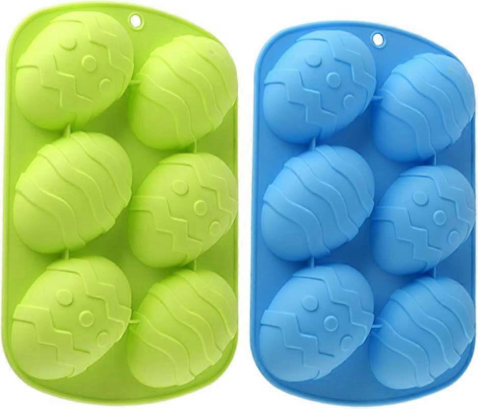 2 Pcs 6-Cavity Easter Egg Shaped Silicone Bakeware Trays for Cooking & Baking, Soaps, Cakes etc. - -