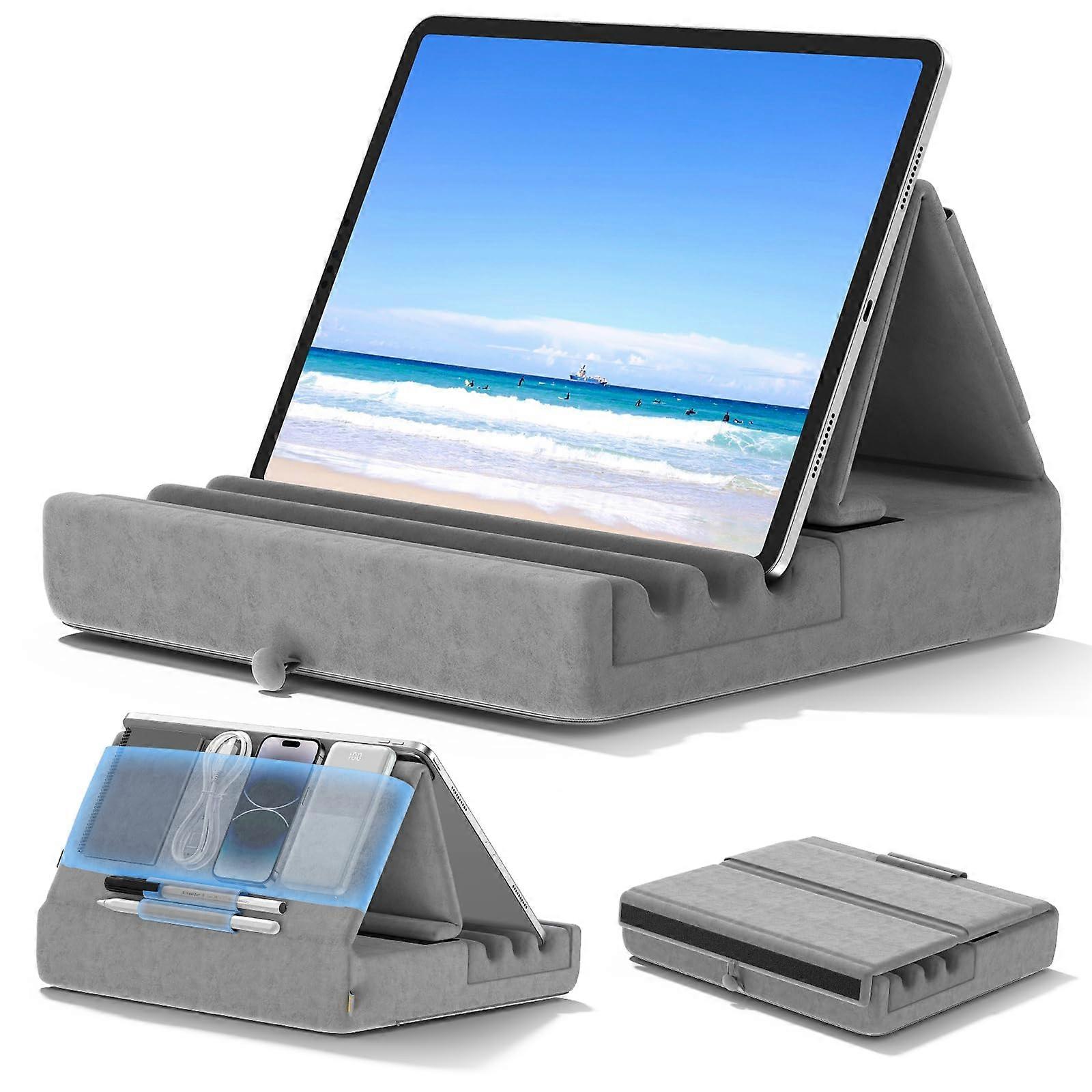 Foldable Tablet Pillow Holder for Lap, Bed, and Desk Use - Adjustable, Ergonomic, Multi-Device Compatible, Soft Fabric