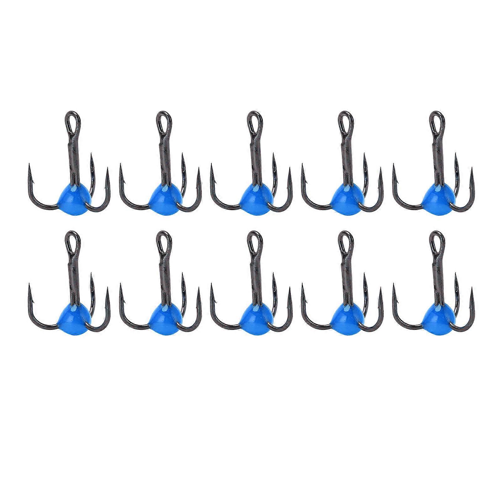 10pcs Treble Hooks High Carbon Steel Size 10 Sharp Bright Color Fishing Hooks Kit for Bass Trout Carp Lures BaitsBlue