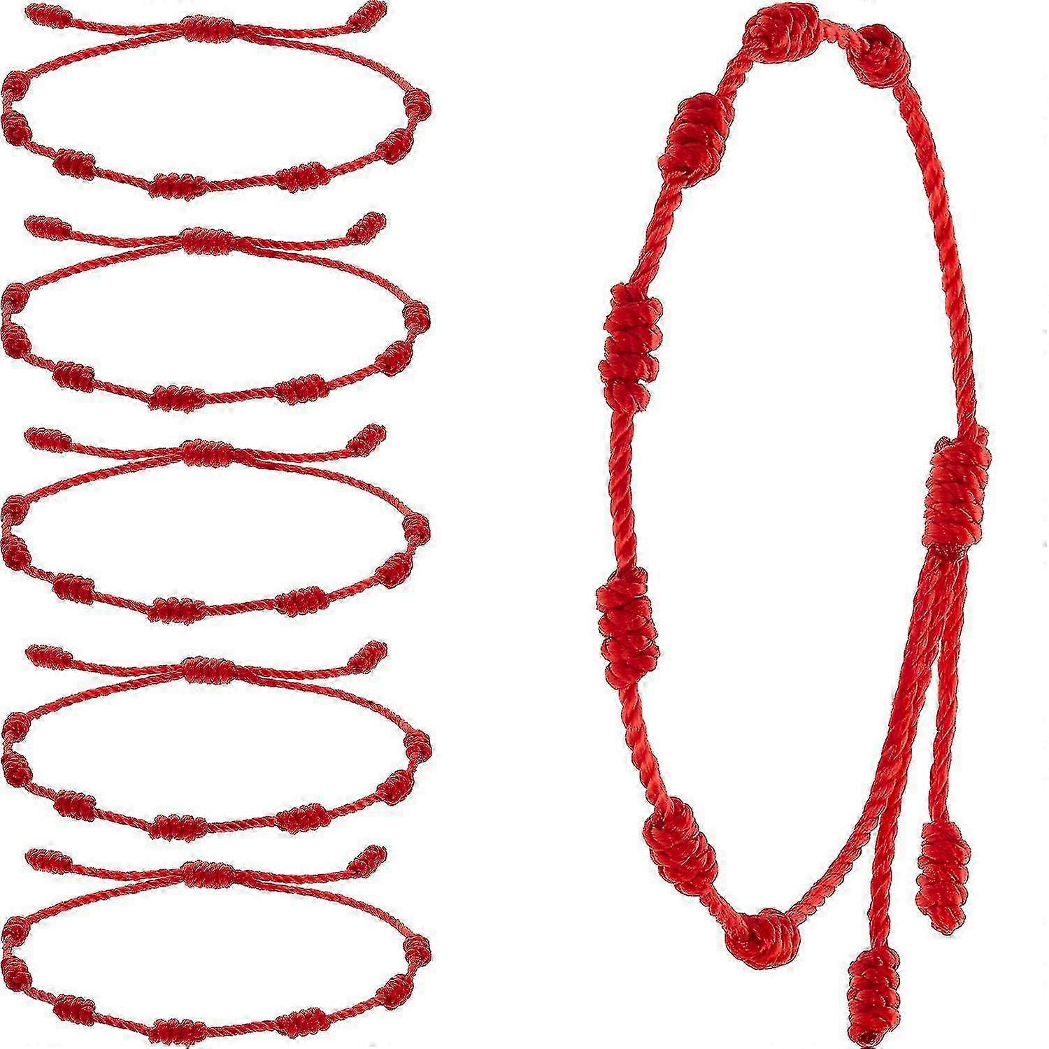 6 Pieces Adjustable Red String Bracelets for Summer - Design